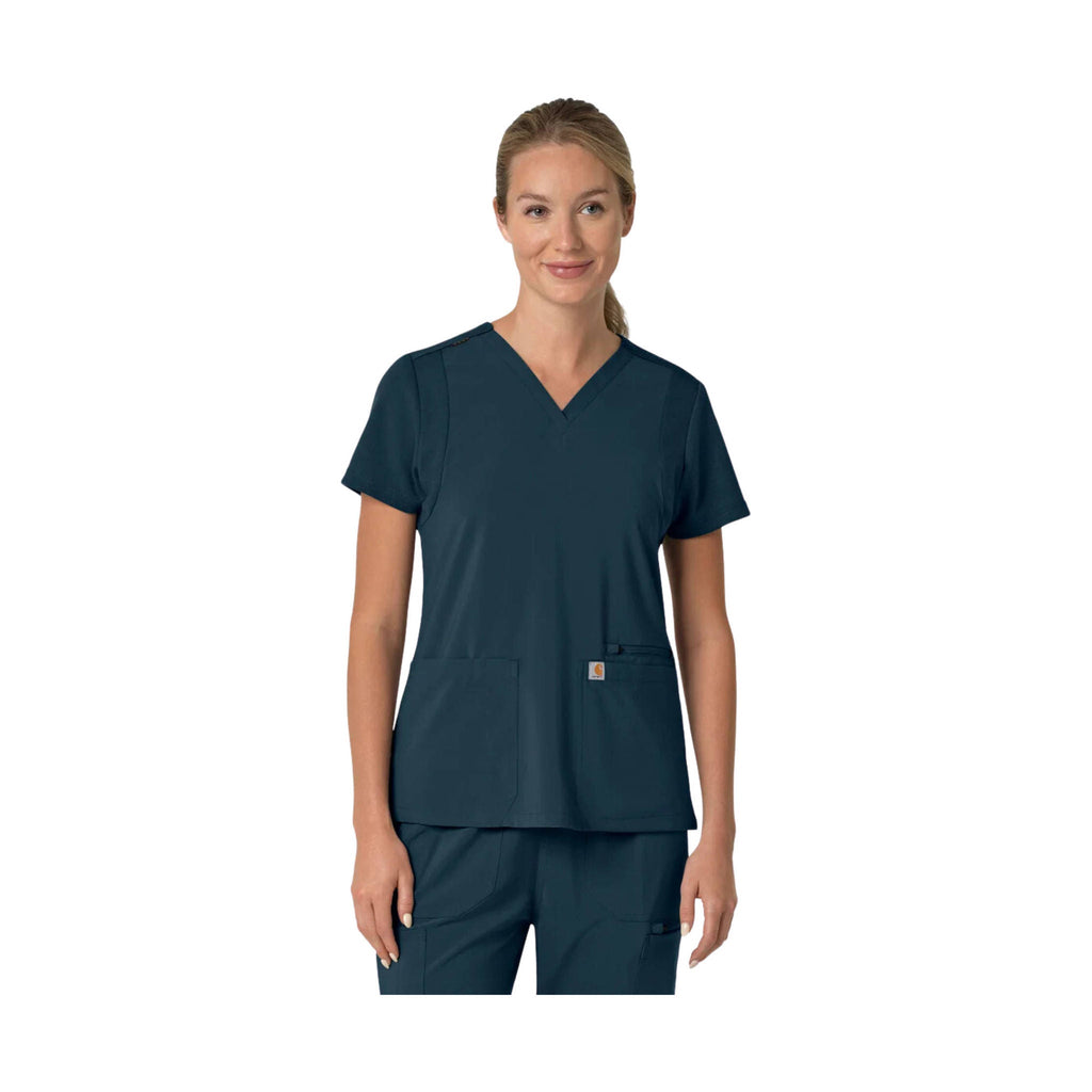 Carhartt Women's Force Cross Flex Panel V Neck Scrub Top - Navy - Lenny's Shoe & Apparel