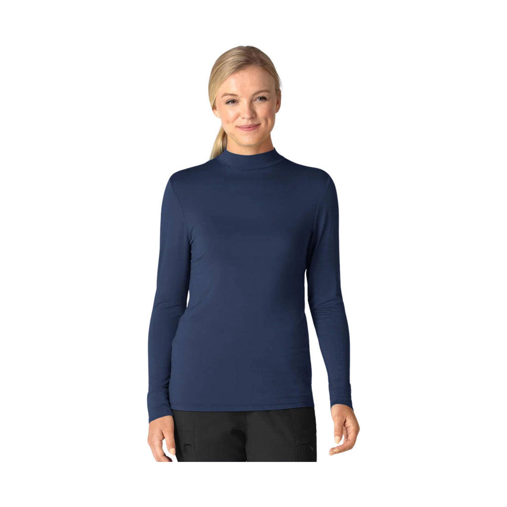 WonderWink Women's Long Sleeve Mock Neck Silky Tee - Navy - ONLINE STORE CREDIT/EXCHANGE ONLY - Lenny's Shoe & Apparel