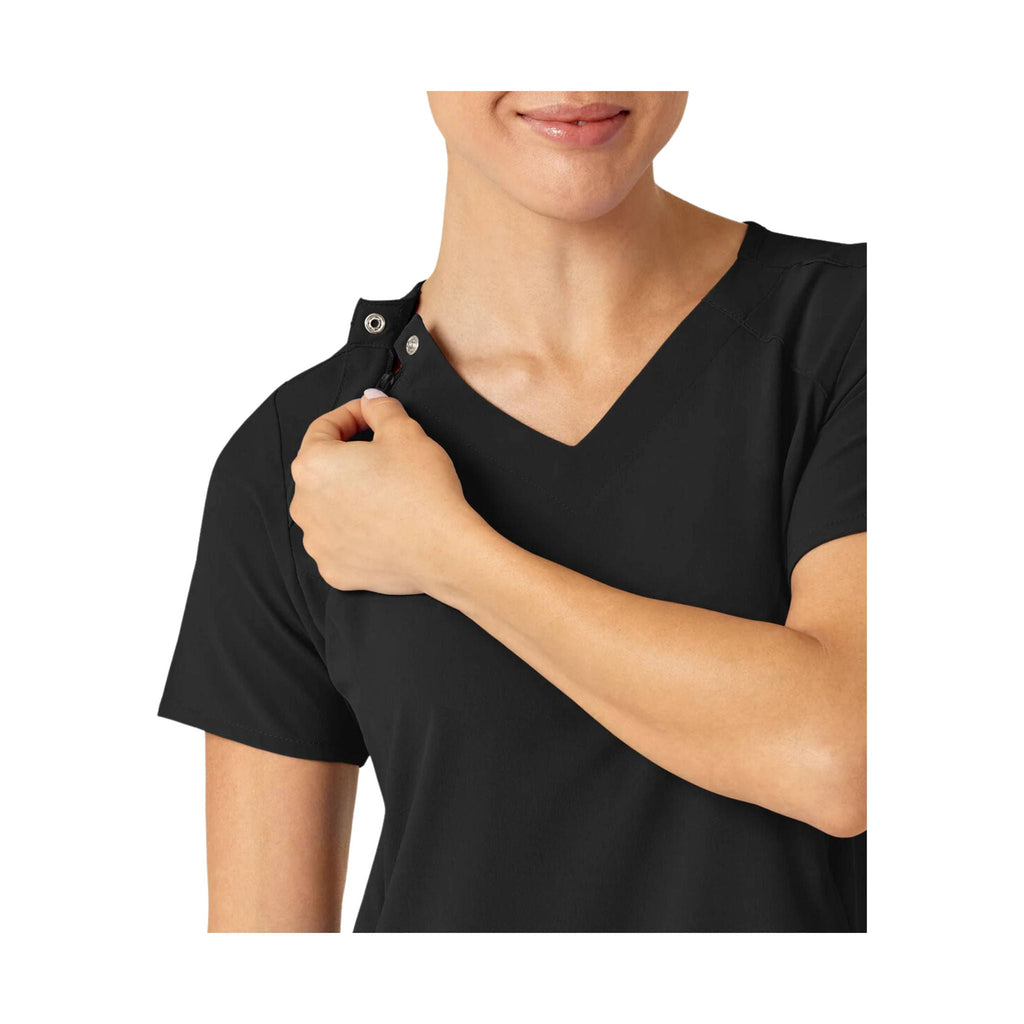 WonderWink Women's Renew Zip Accent Scrub Top - Black - Lenny's Shoe & Apparel