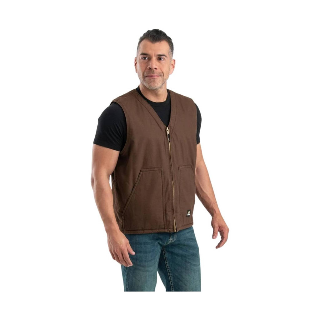 Berne Men's Heartland Sherpa-Lined Washed Duck V-Neck Vest - Bark - Lenny's Shoe & Apparel