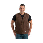 Berne Men's Heartland Sherpa-Lined Washed Duck V-Neck Vest - Bark - Lenny's Shoe & Apparel