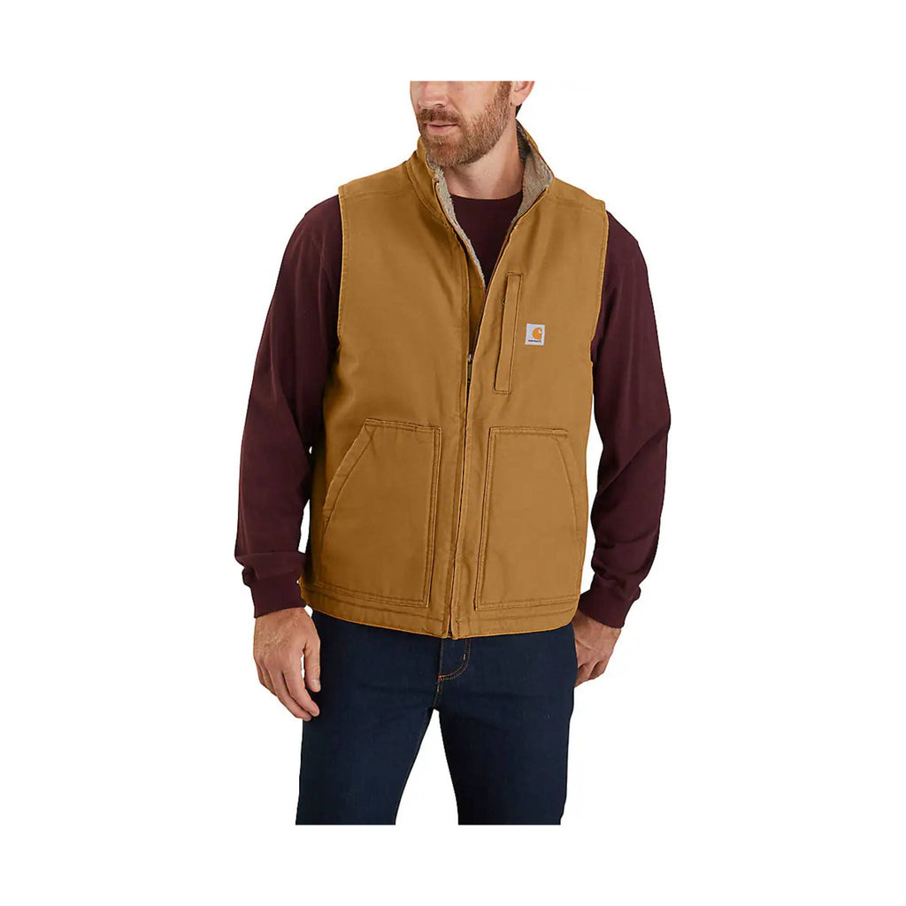 Carhartt Men's Mock Neck Sherpa Lined Loose Fit Washed Duck Vest - Carhartt Brown - Lenny's Shoe & Apparel