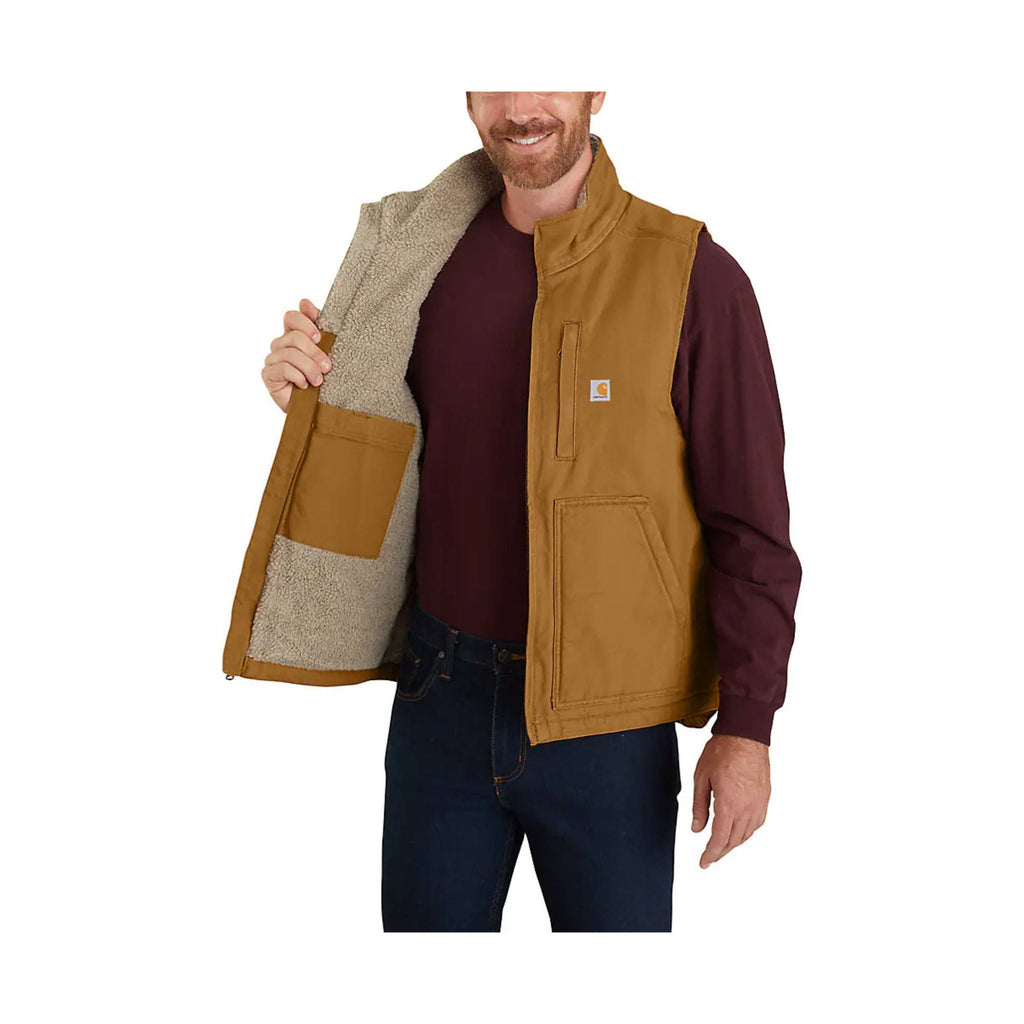 Carhartt Men's Mock Neck Sherpa Lined Loose Fit Washed Duck Vest - Carhartt Brown - Lenny's Shoe & Apparel