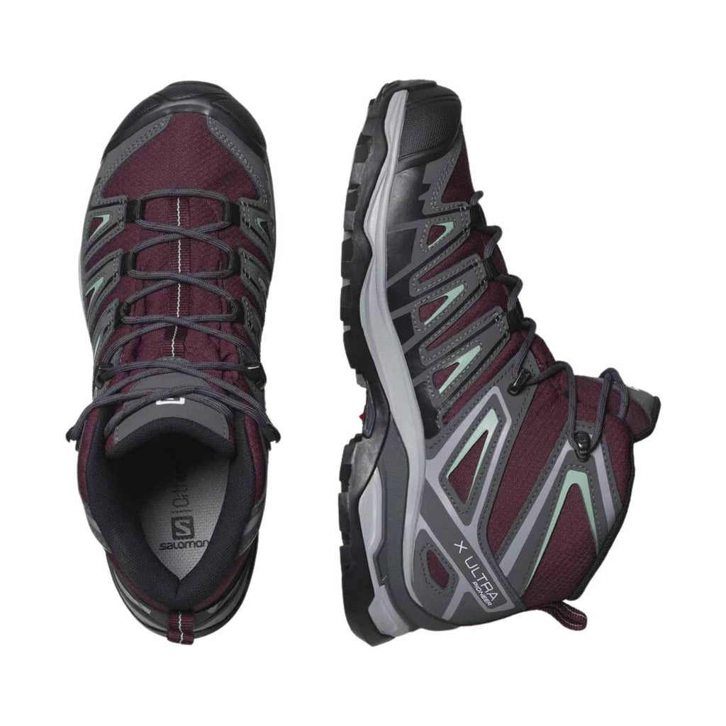 Salomon Women's X Ultra Pioneer Mid Waterproof Hiking Boots - Wine Tasting/Magnet/Granite Green - Lenny's Shoe & Apparel