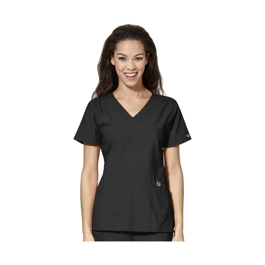 WonderWink Women's Stylized V-Neck Scrub Top - Black - Lenny's Shoe & Apparel